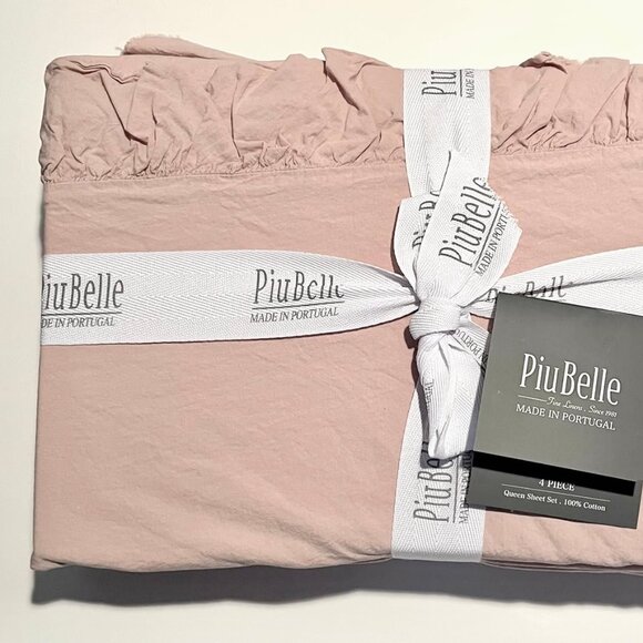 Piubelle Other - PiuBelle Portugal QUEEN Size Ruffle Cotton Shabby Chic Soft Dusty Rose Sheet Set
